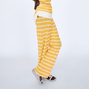 *NWT* | Zara | Striped High Waist Wide Leg Knit Pants Yellow White | Size: Large